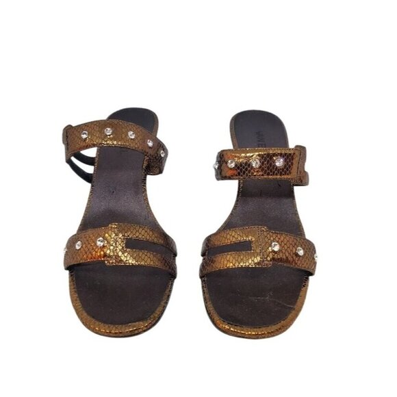 Vaneli Bronze Snakeprint Square Toe Sandals With Rhinestone Accents Size 10M - Picture 2 of 8